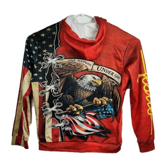 One Nation Under God Jesus Hoodie Men's XL Graphic Print America Eagle Patriotic - Picture 2 of 10